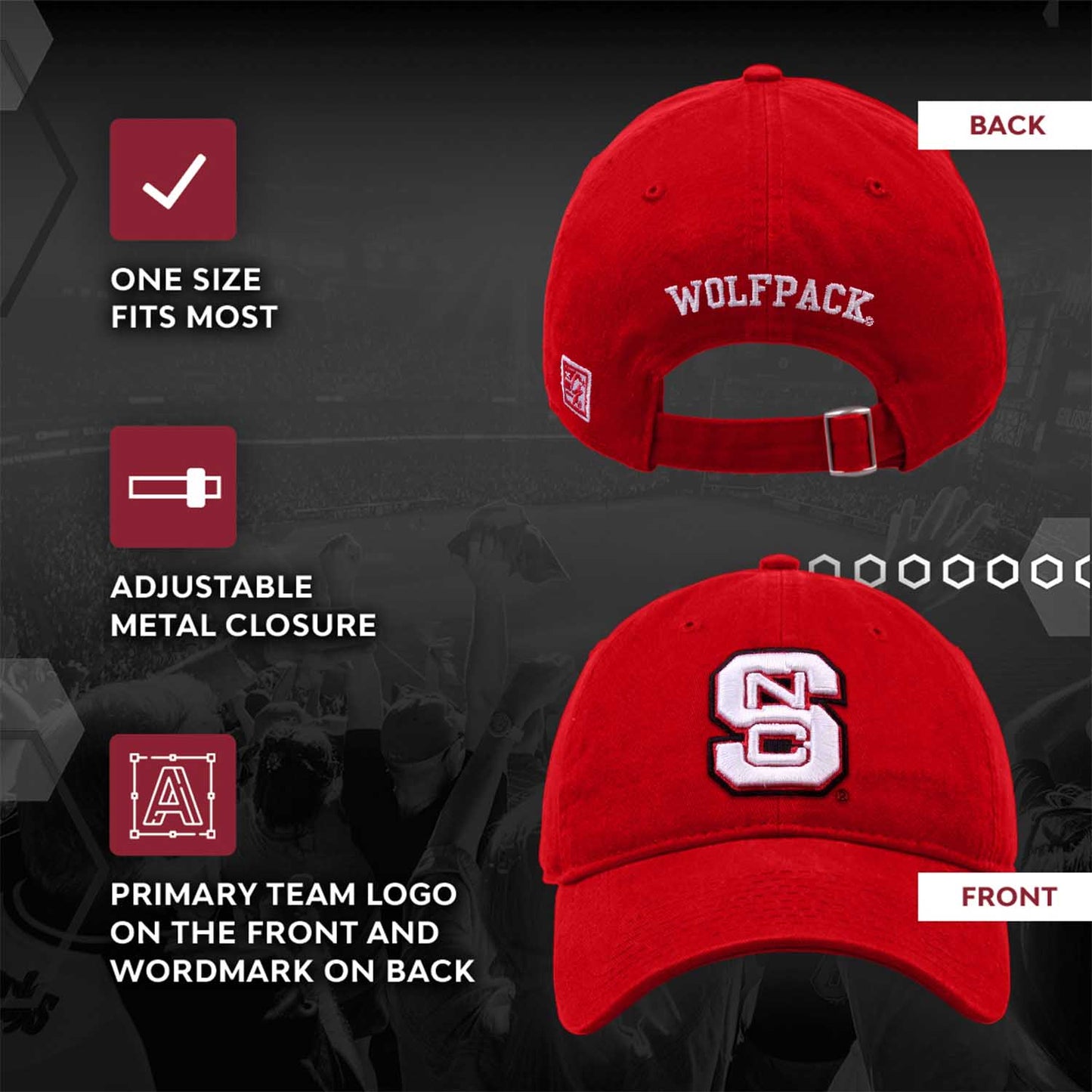NC State Wolfpack NCAA Adult Relaxed Fit Logo Hat - Red