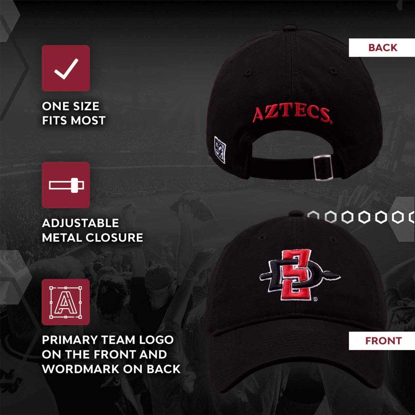 San Diego State Aztecs NCAA Adult Relaxed Fit Logo Hat - Black