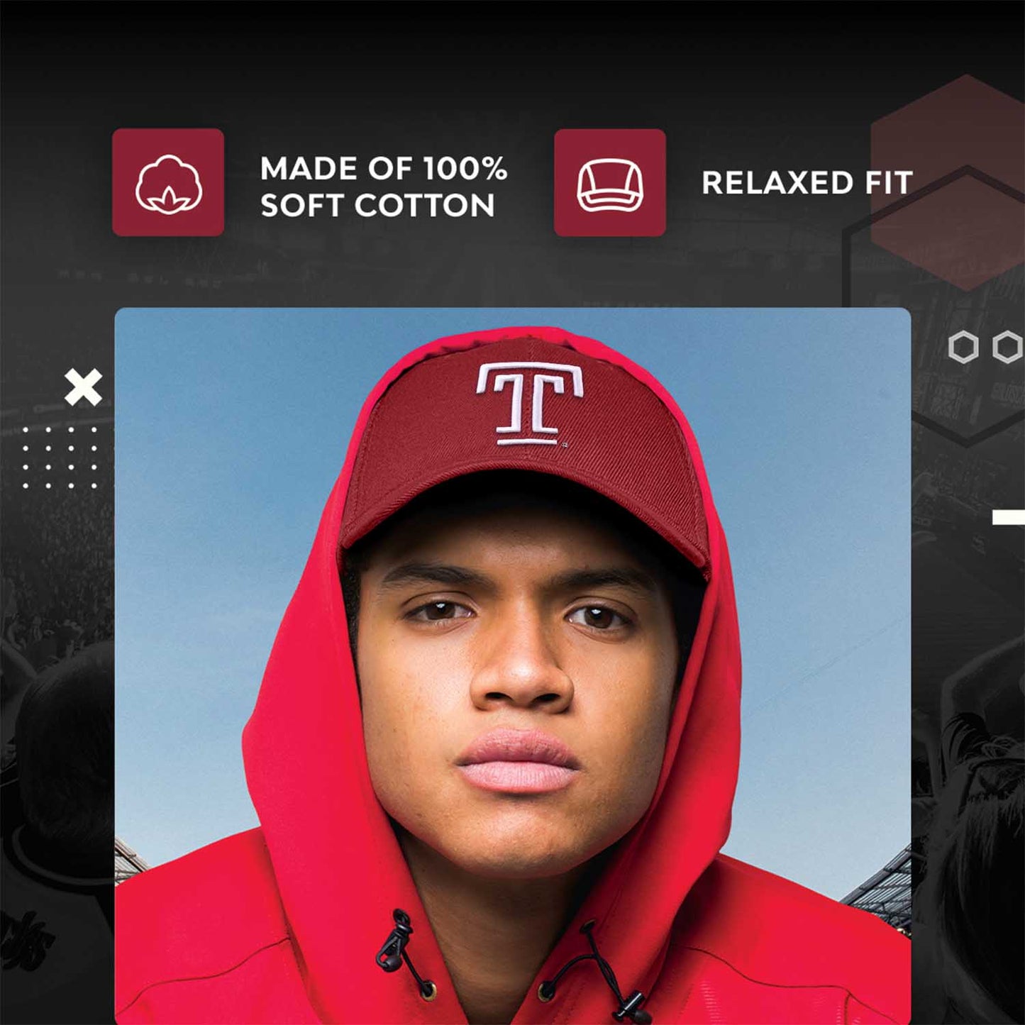 Temple Owls NCAA Adult Relaxed Fit Logo Hat - Cardinal