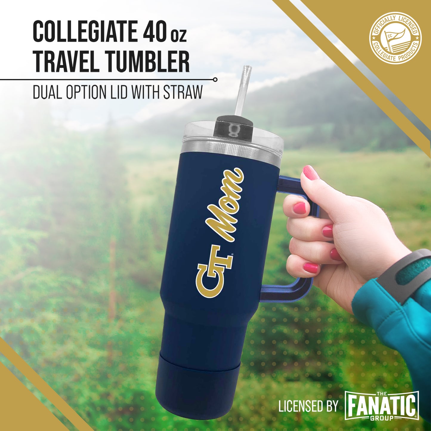 Georgia Tech Yellowjackets Collegiate 40oz Stainless Steel Travel Tumbler with Handle for Mom - Navy