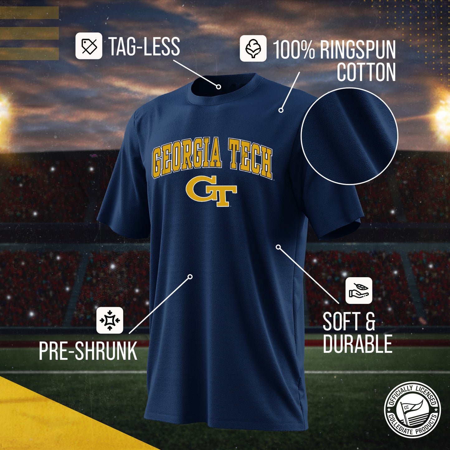 Georgia Tech Yellowjackets NCAA Adult Gameday Cotton T-Shirt - Navy