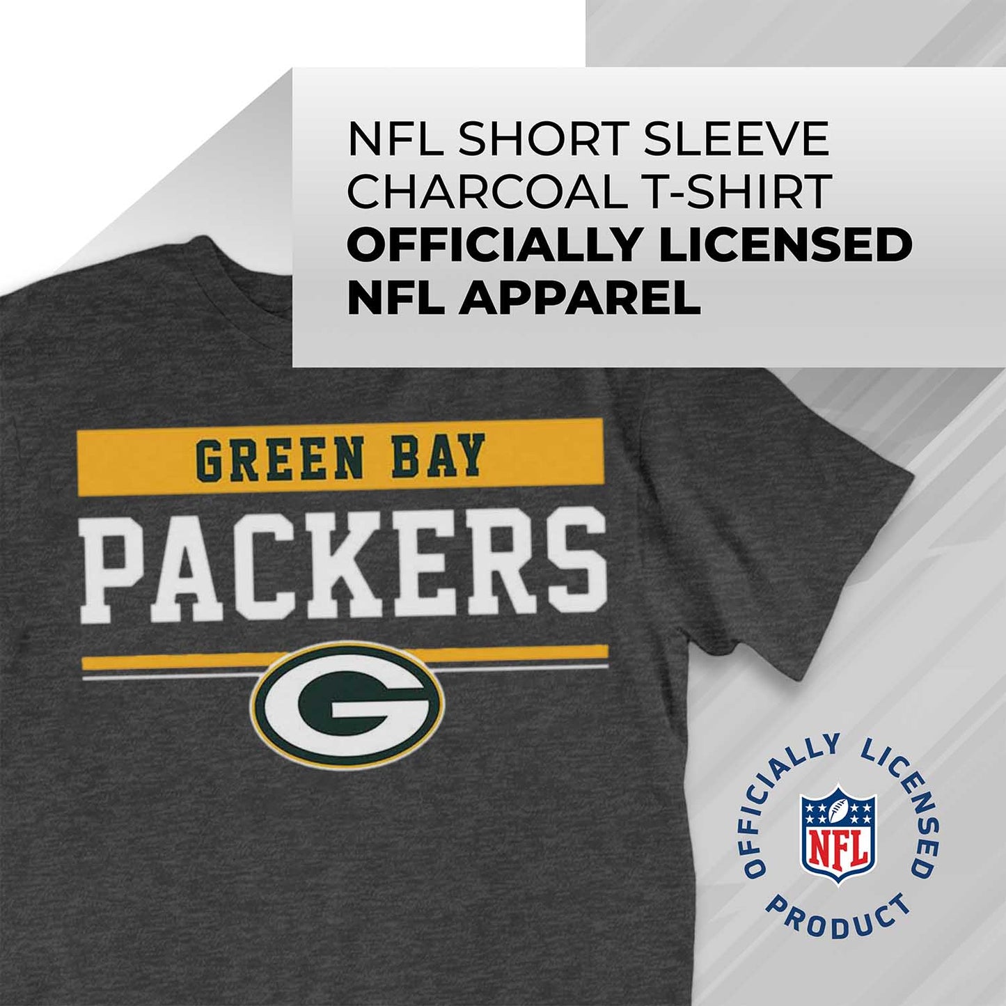 Green Bay Packers NFL Adult Team Block Tagless T-Shirt - Charcoal