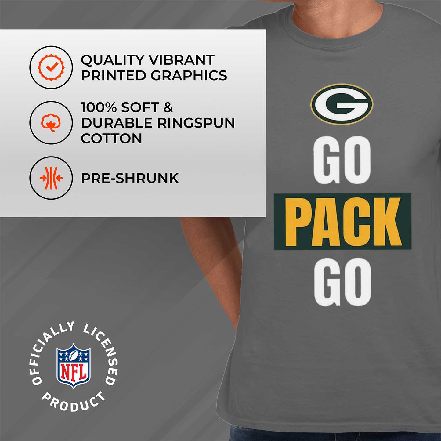 Green Bay Packers NFL Adult Team Slogan Unisex T-Shirt - Sport Gray
