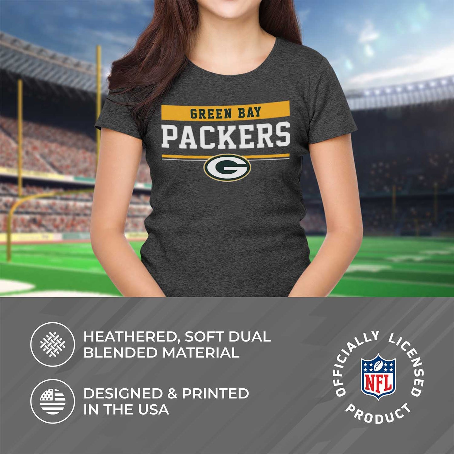 Green Bay Packers NFL Women's Team Block Charcoal Tagless T-Shirt - Charcoal