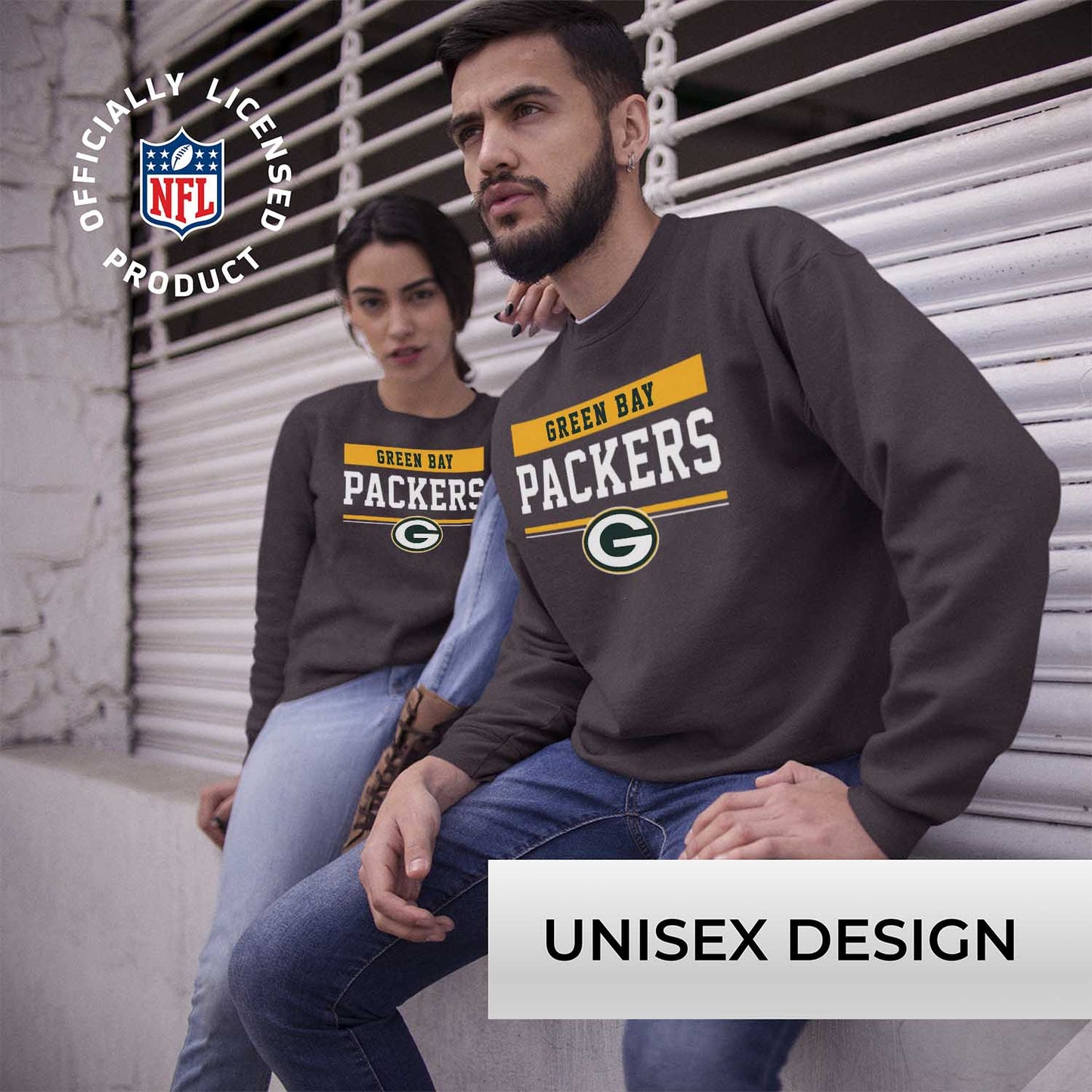 Green Bay Packers NFL Adult Long Sleeve Team Block Charcoal Crewneck Sweatshirt - Charcoal