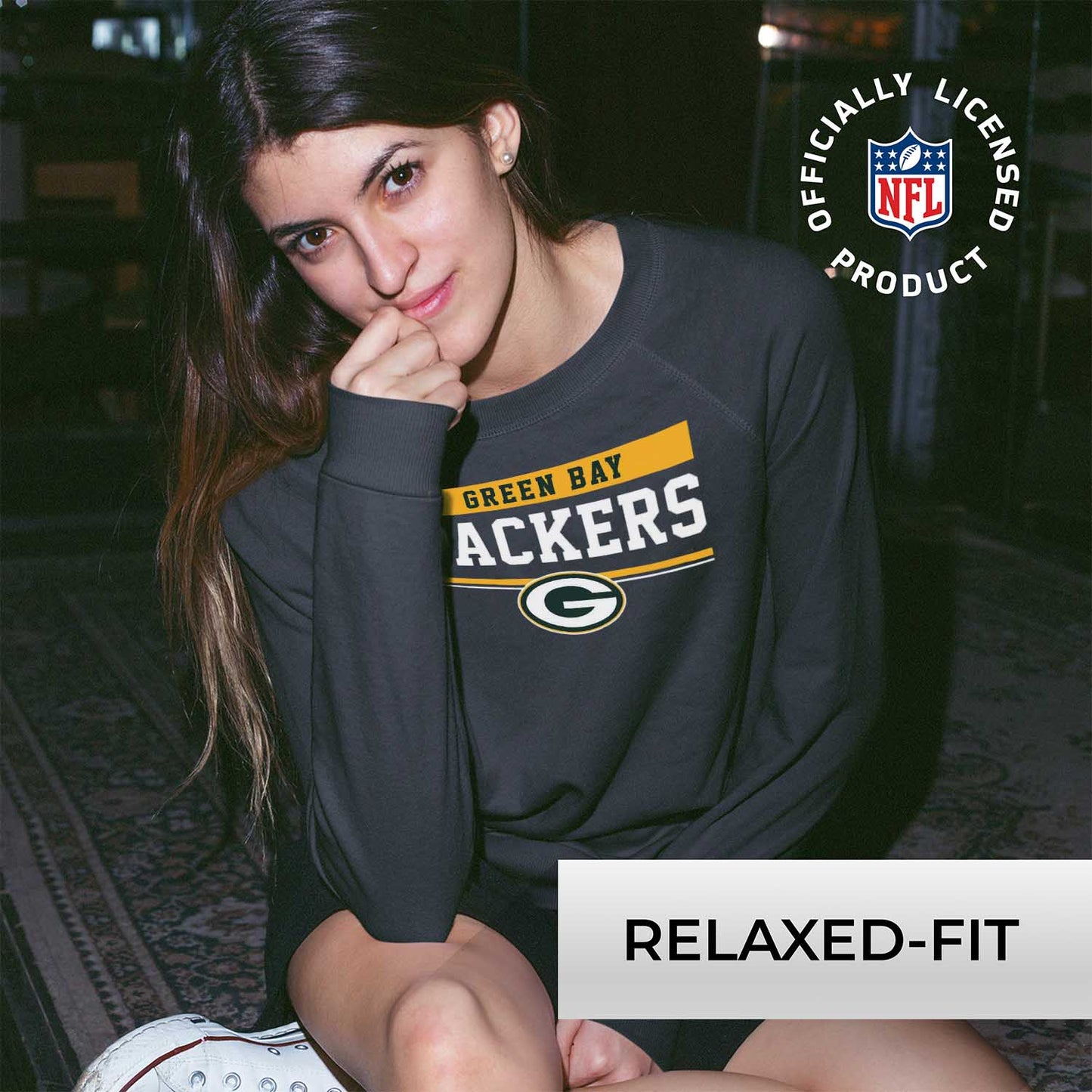 Green Bay Packers NFL Womens Charcoal Crew Neck Football Apparel - Charcoal