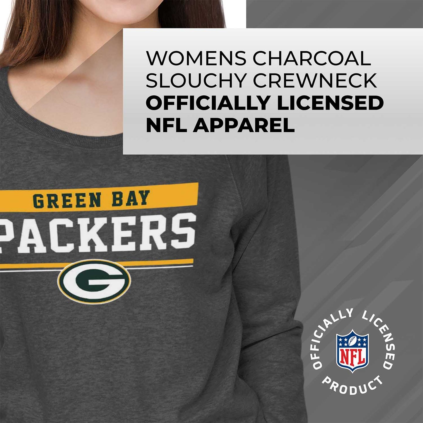 Green Bay Packers NFL Womens Charcoal Crew Neck Football Apparel - Charcoal