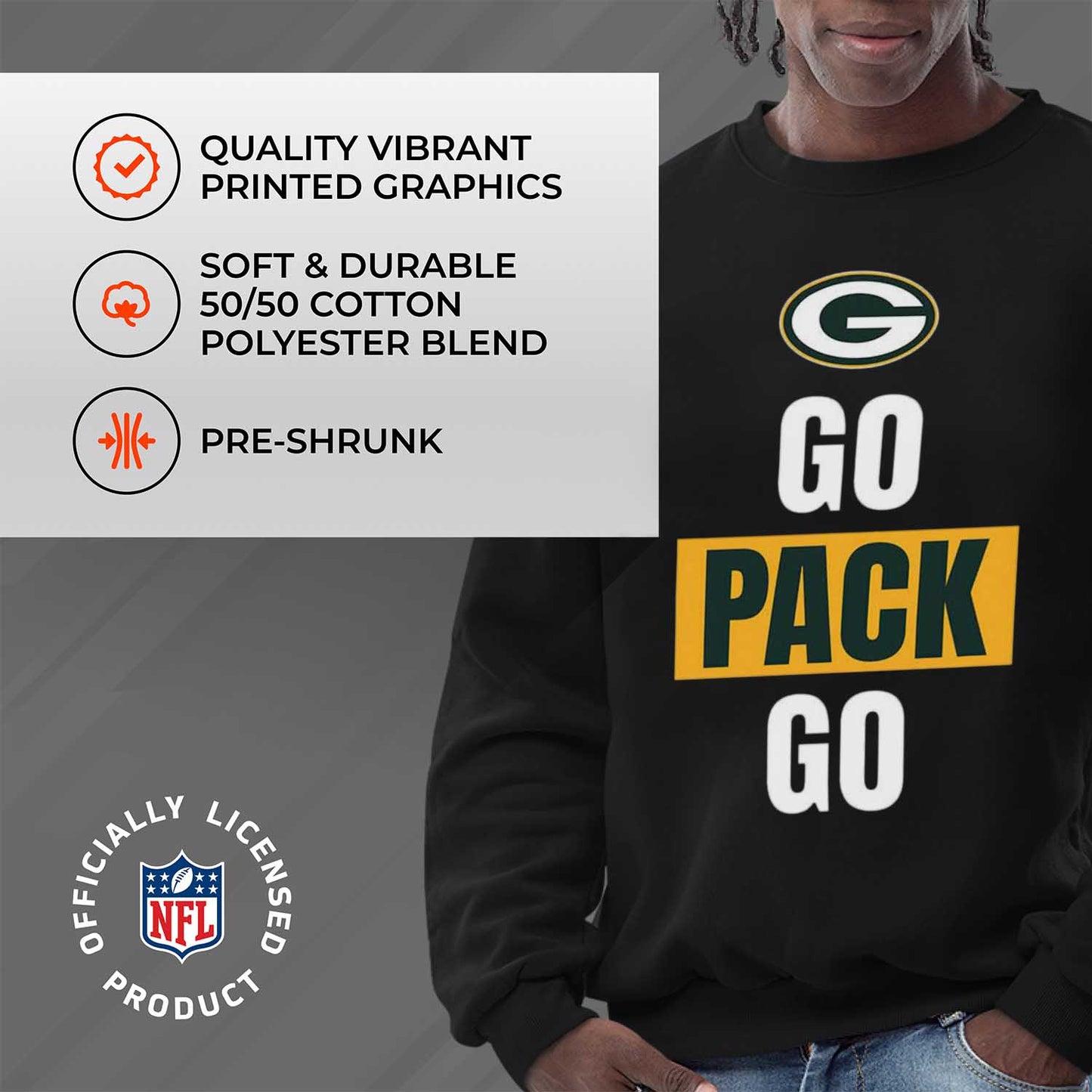 Green Bay Packers NFL Adult Slogan Crewneck Sweatshirt - Black