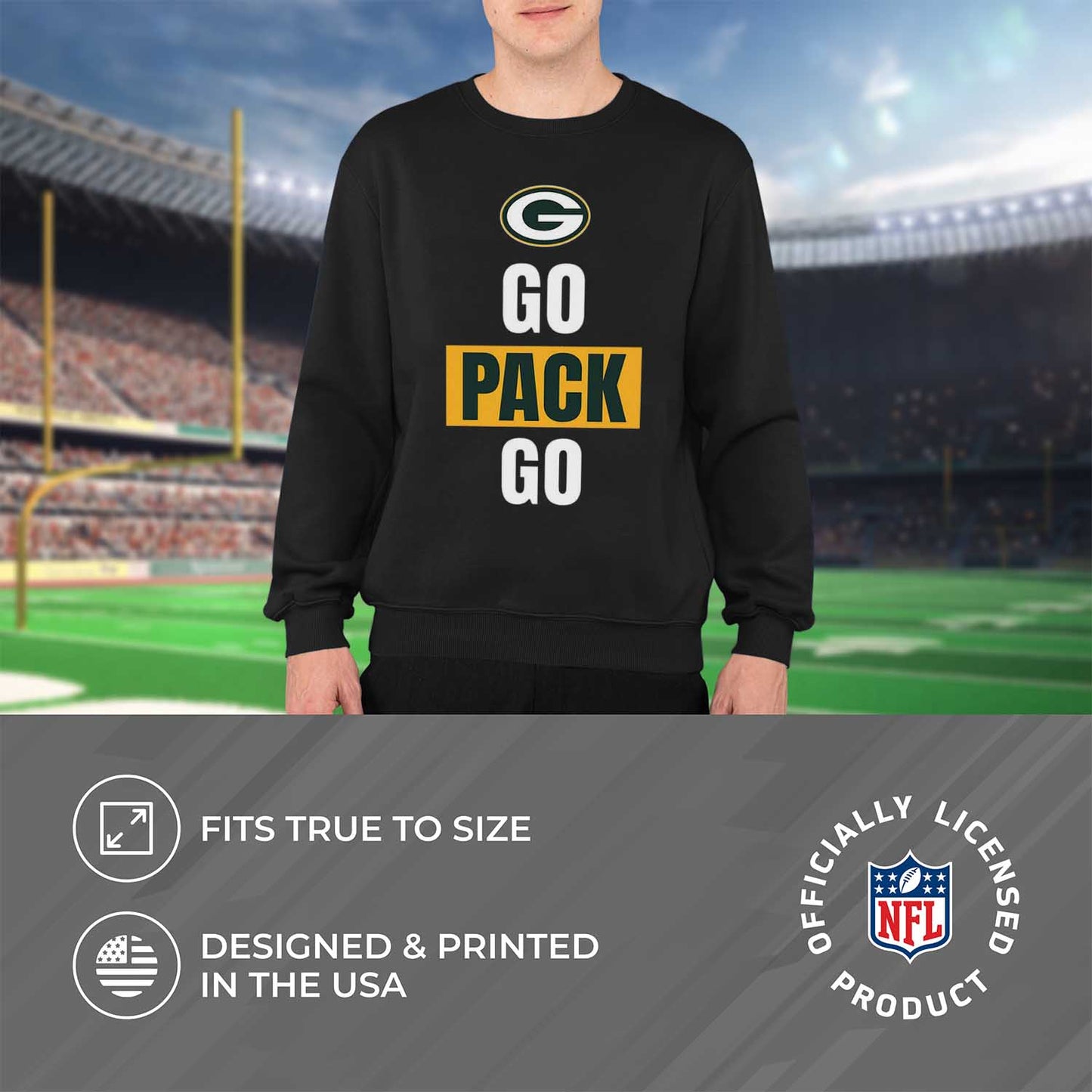 Green Bay Packers NFL Adult Slogan Crewneck Sweatshirt - Black