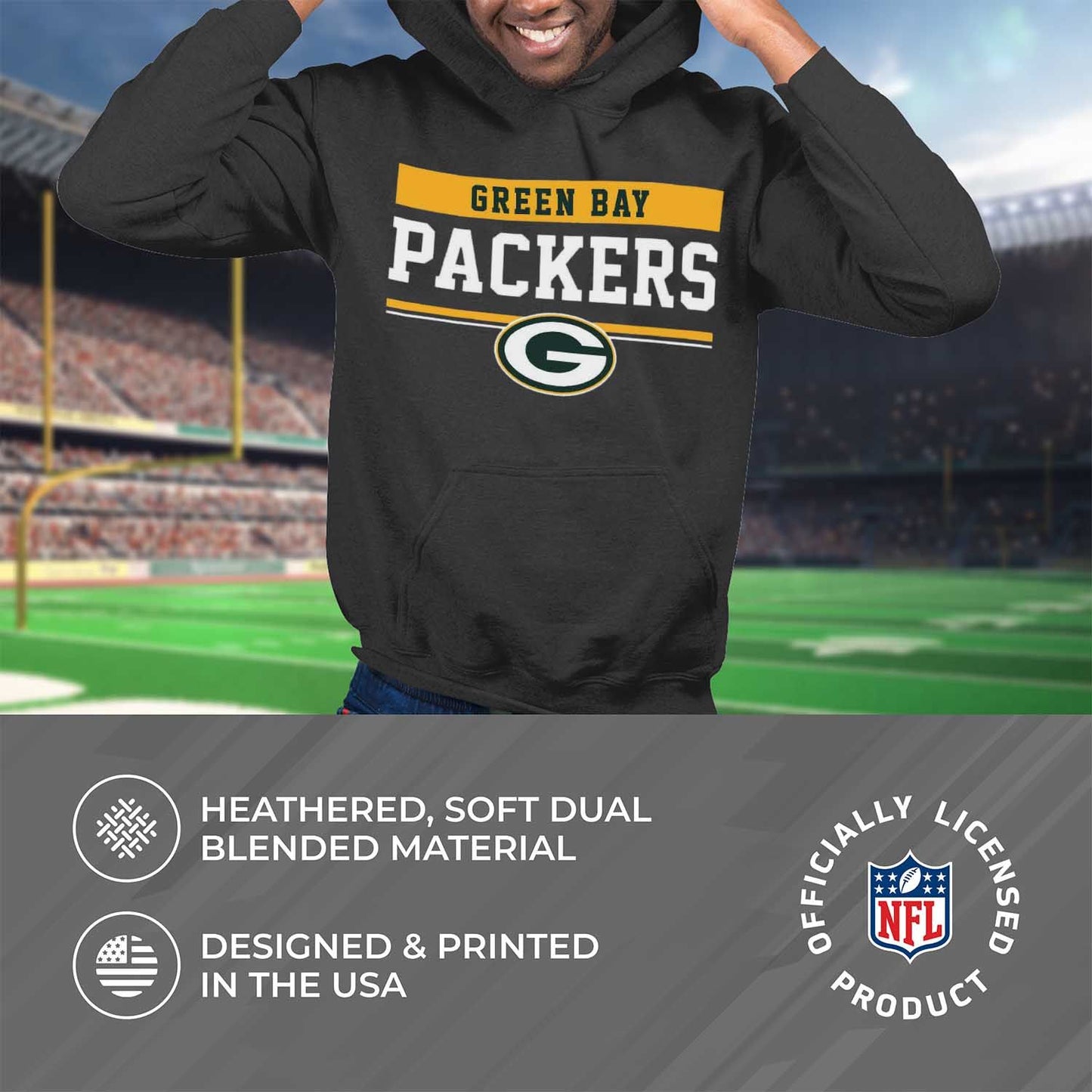 Green Bay Packers NFL Adult Gameday Charcoal Hooded Sweatshirt - Charcoal