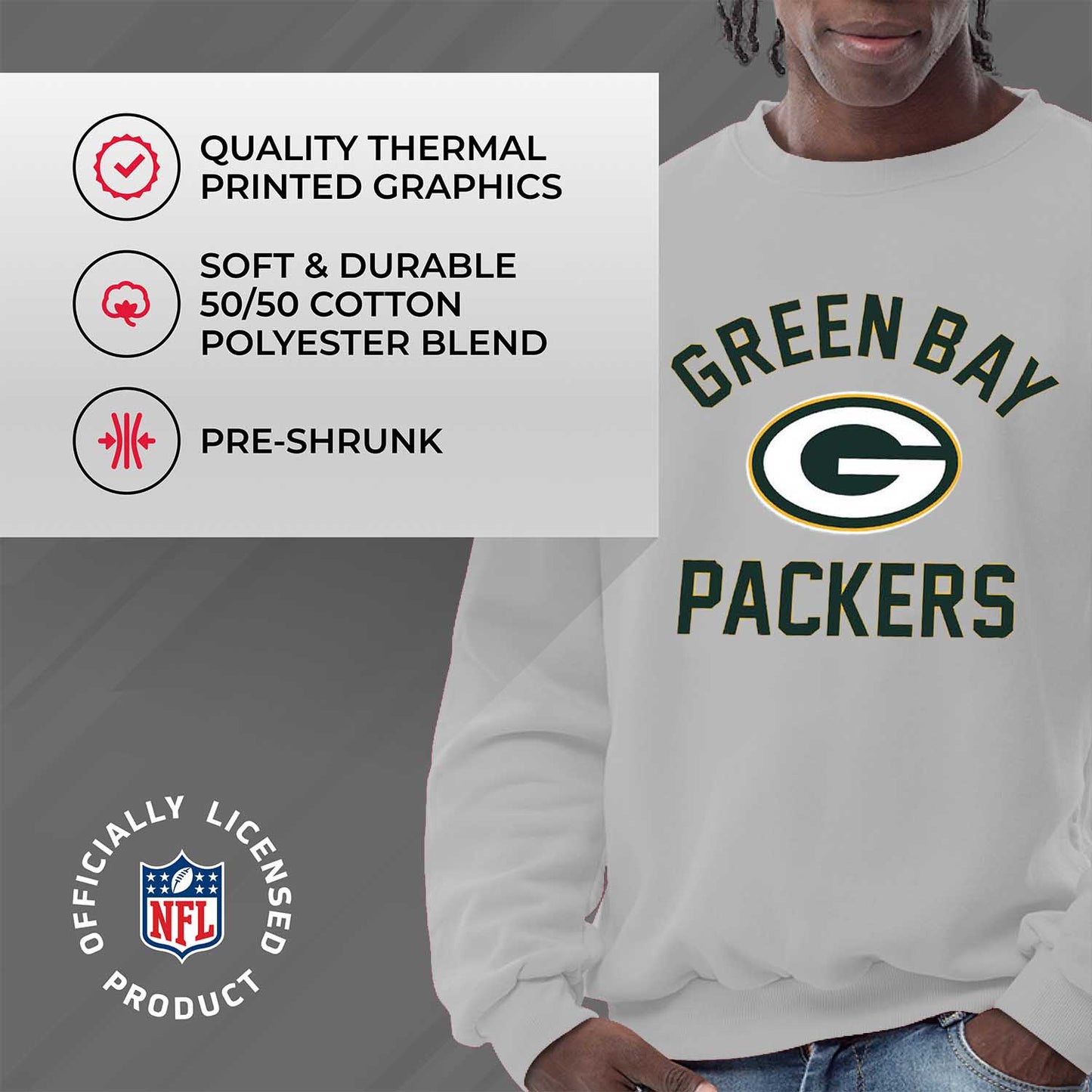 Green Bay Packers NFL Adult Gameday Football Crewneck Sweatshirt - Gray