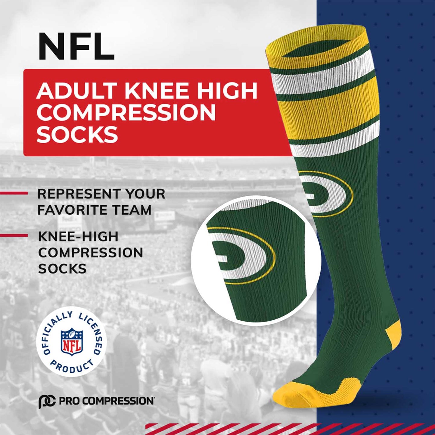 Green Bay Packers NFL Adult Knee High-Performance Socks - Green