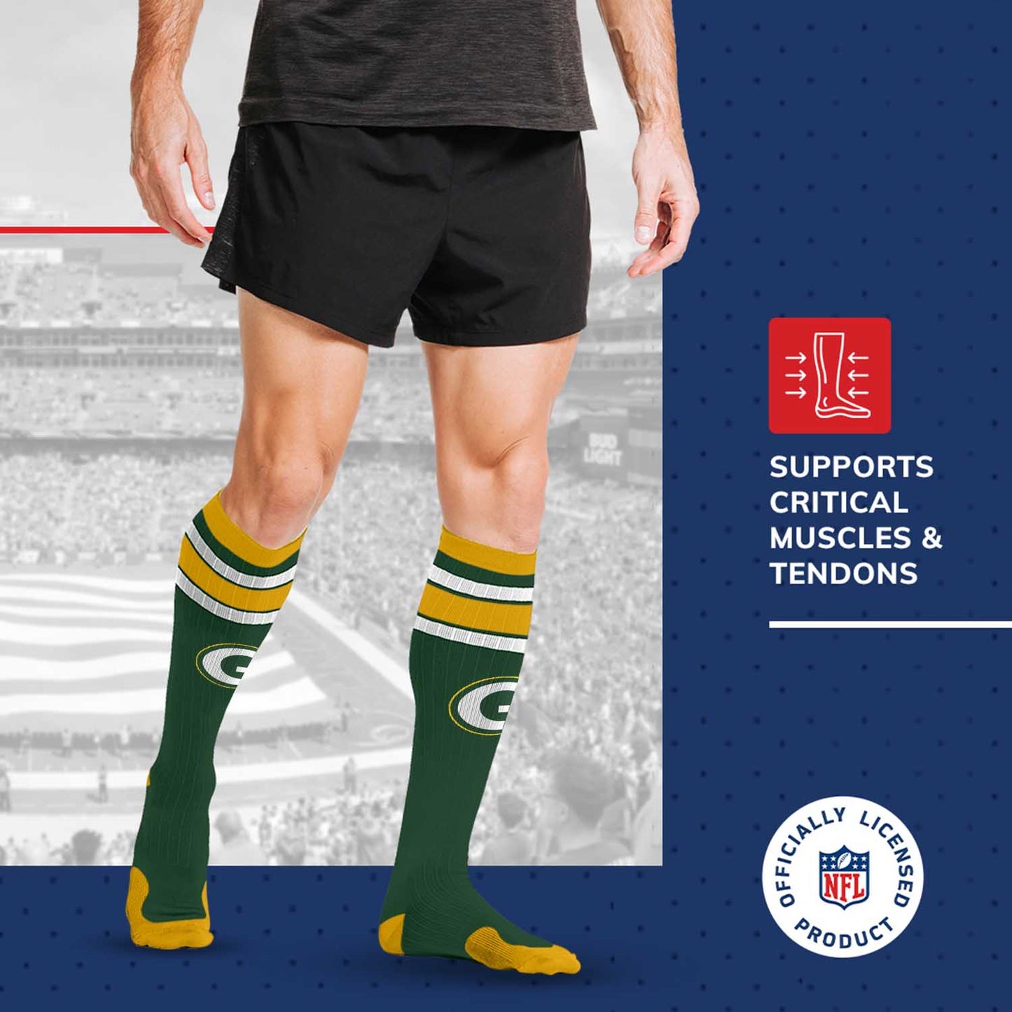 Green Bay Packers NFL Adult Knee High-Performance Socks - Green