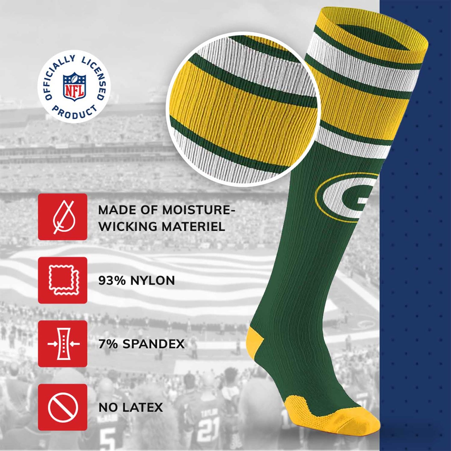 Green Bay Packers NFL Adult Knee High-Performance Socks - Green