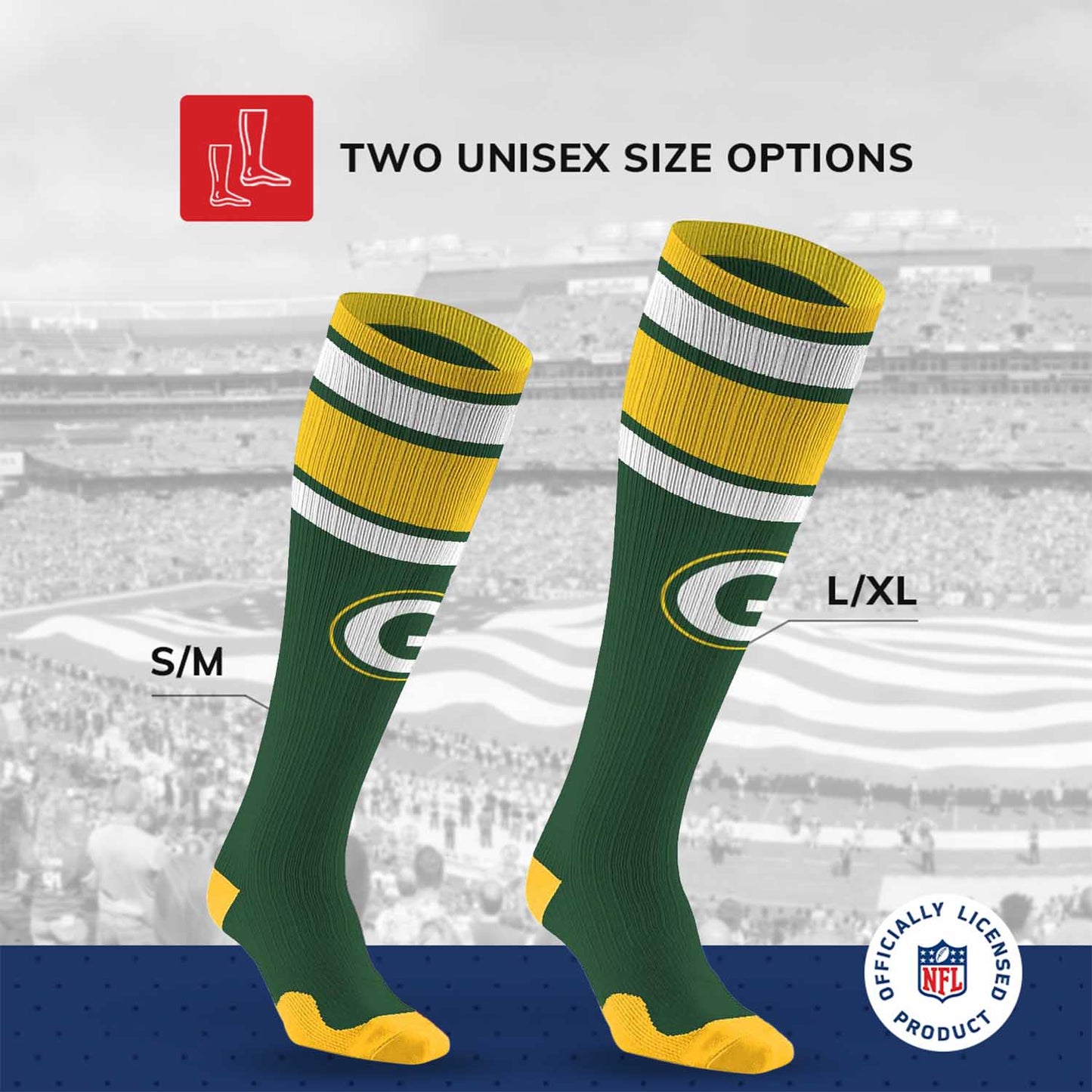 Green Bay Packers NFL Adult Knee High-Performance Socks - Green