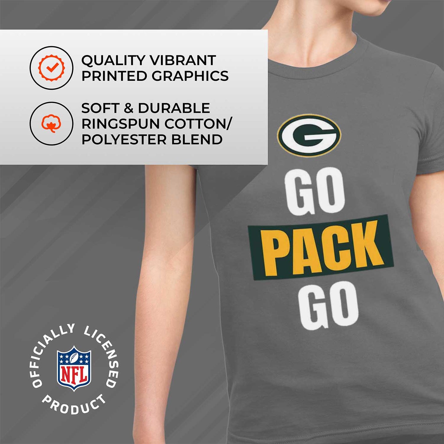 Green Bay Packers NFL Womens Team Slogan Short Sleeve Tshirt - Sport Gray