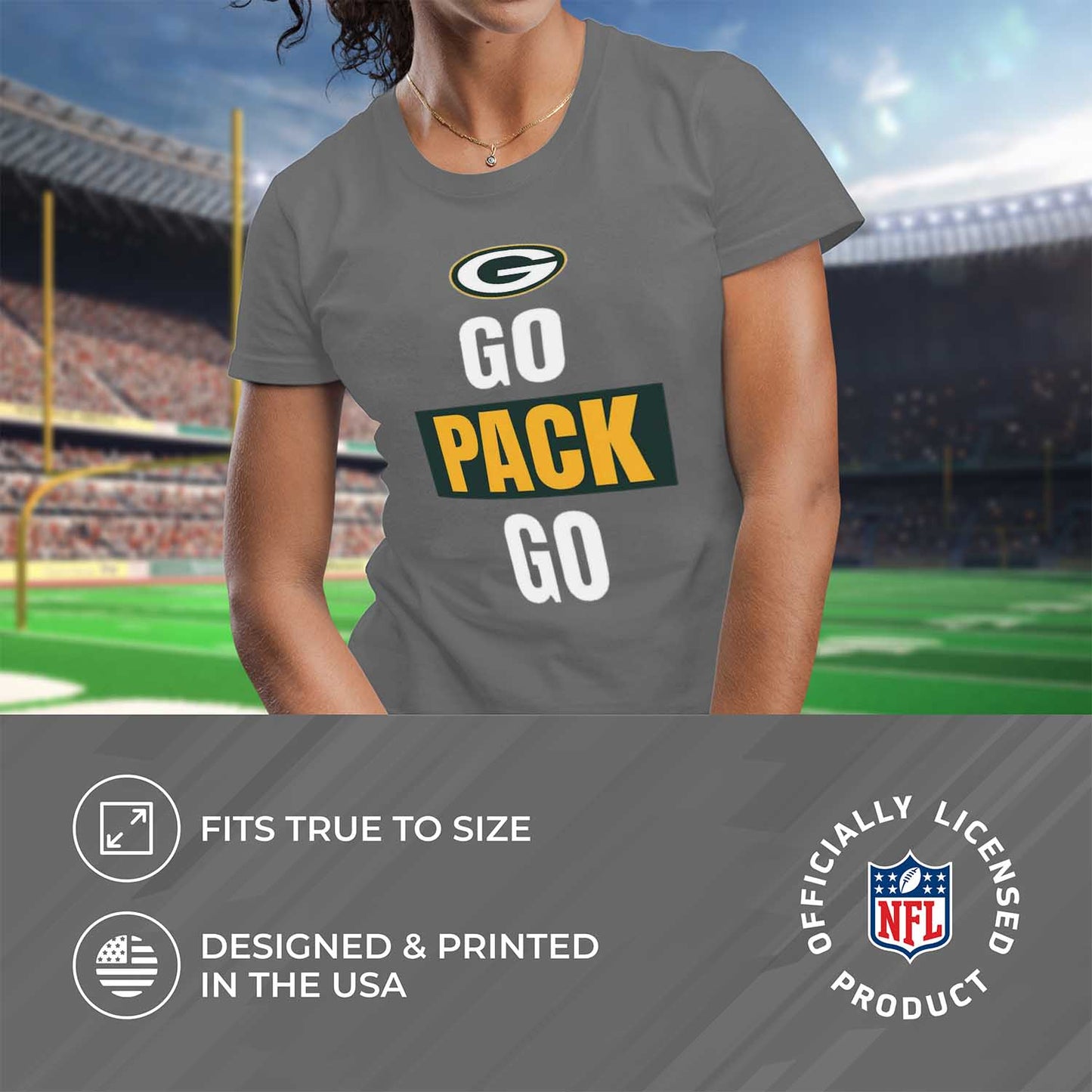 Green Bay Packers NFL Womens Team Slogan Short Sleeve Tshirt - Sport Gray