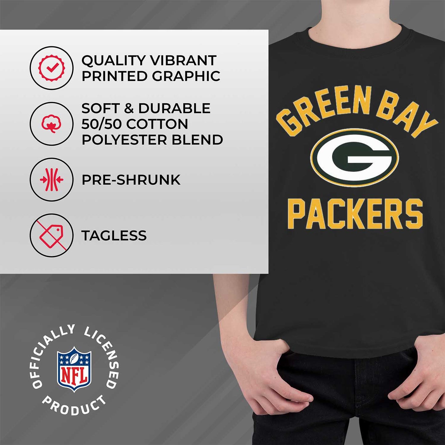Green Bay Packers NFL Youth Gameday Football T-Shirt - Black