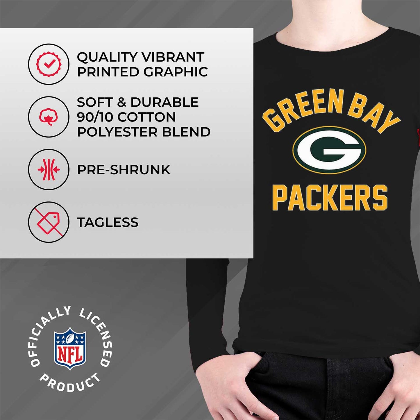 Green Bay Packers NFL Gameday Youth Football Long Sleeve Shirt - Black