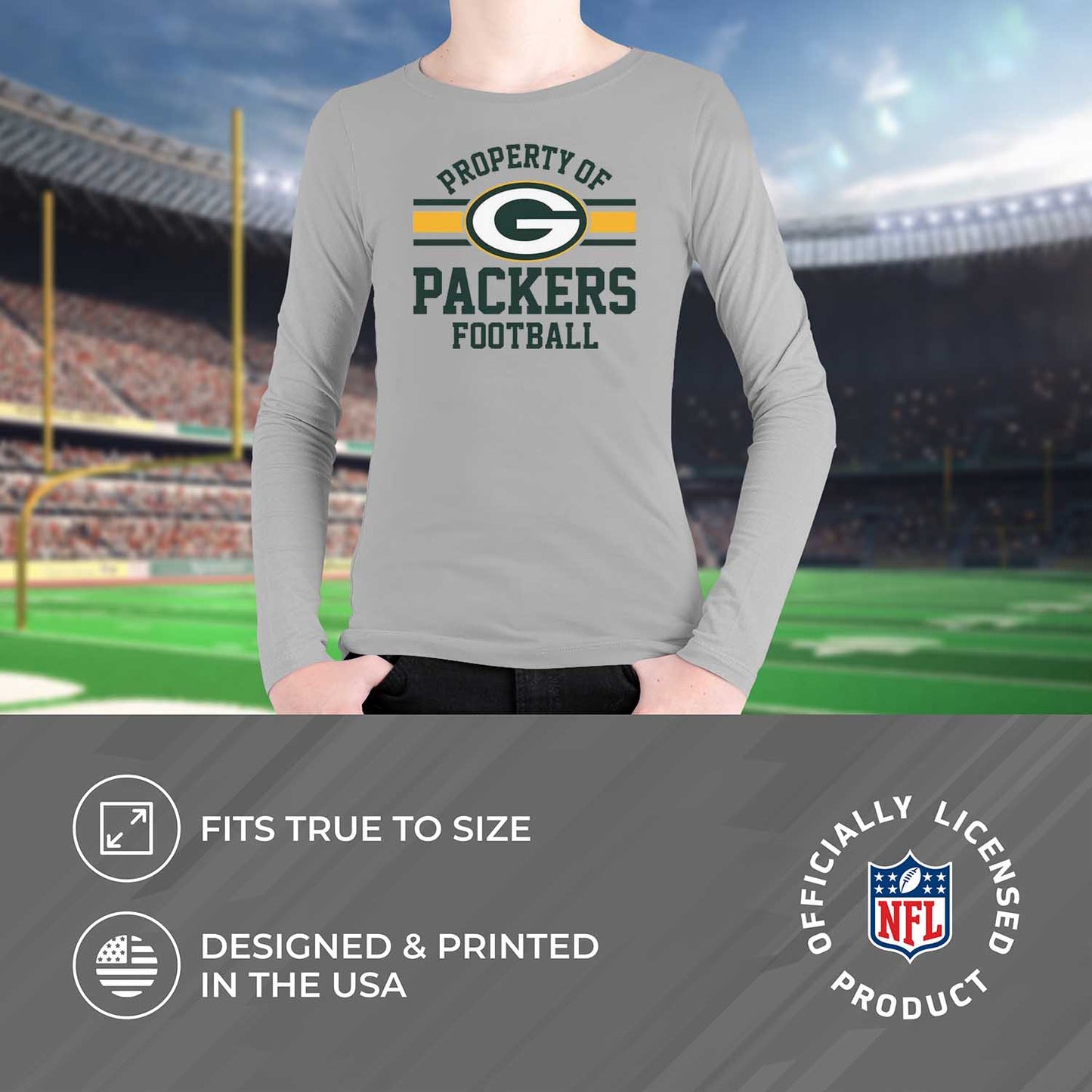 Green Bay Packers NFL Youth Property Of Long Sleeve Lightweight T Shirt - Sport Gray