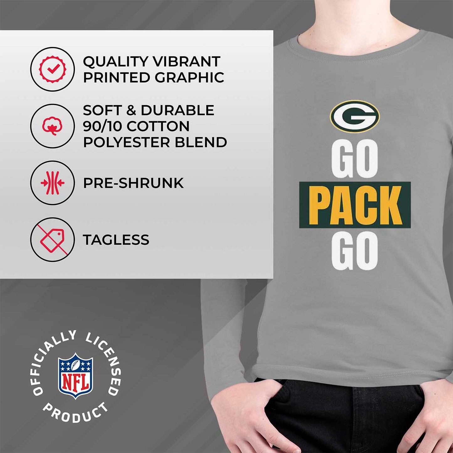 Green Bay Packers NFL Youth Team Slogan Long Sleeve Shirt - Gray