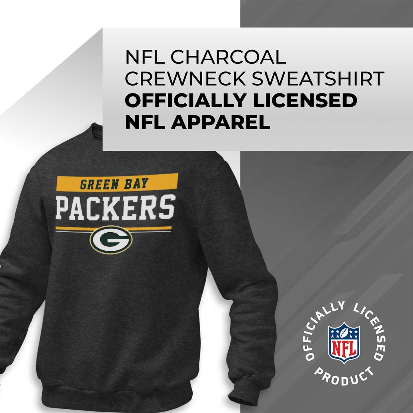 Green Bay Packers NFL Adult Long Sleeve Team Block Charcoal Crewneck Sweatshirt - Charcoal