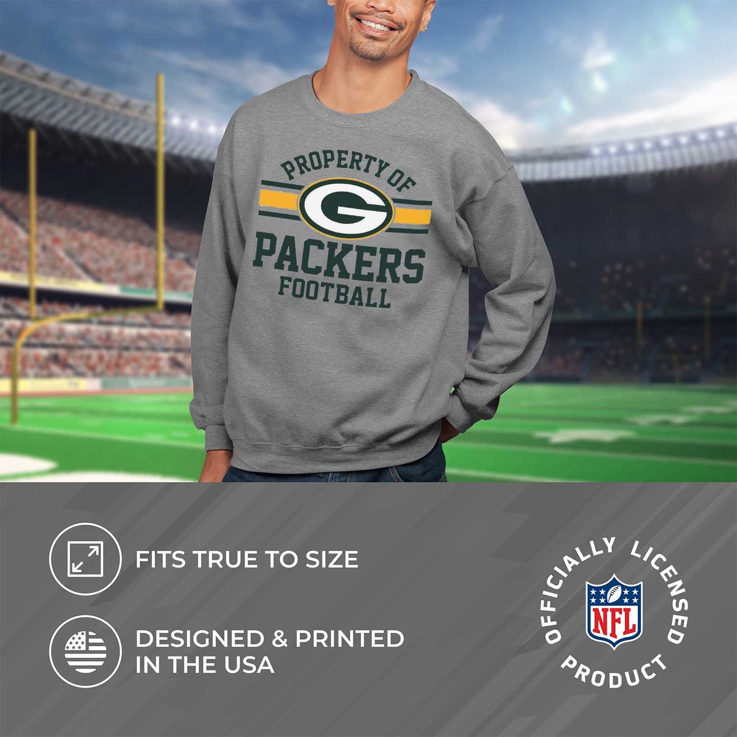 Green Bay Packers NFL Adult Property Of Crewneck Fleece Sweatshirt - Sport Gray