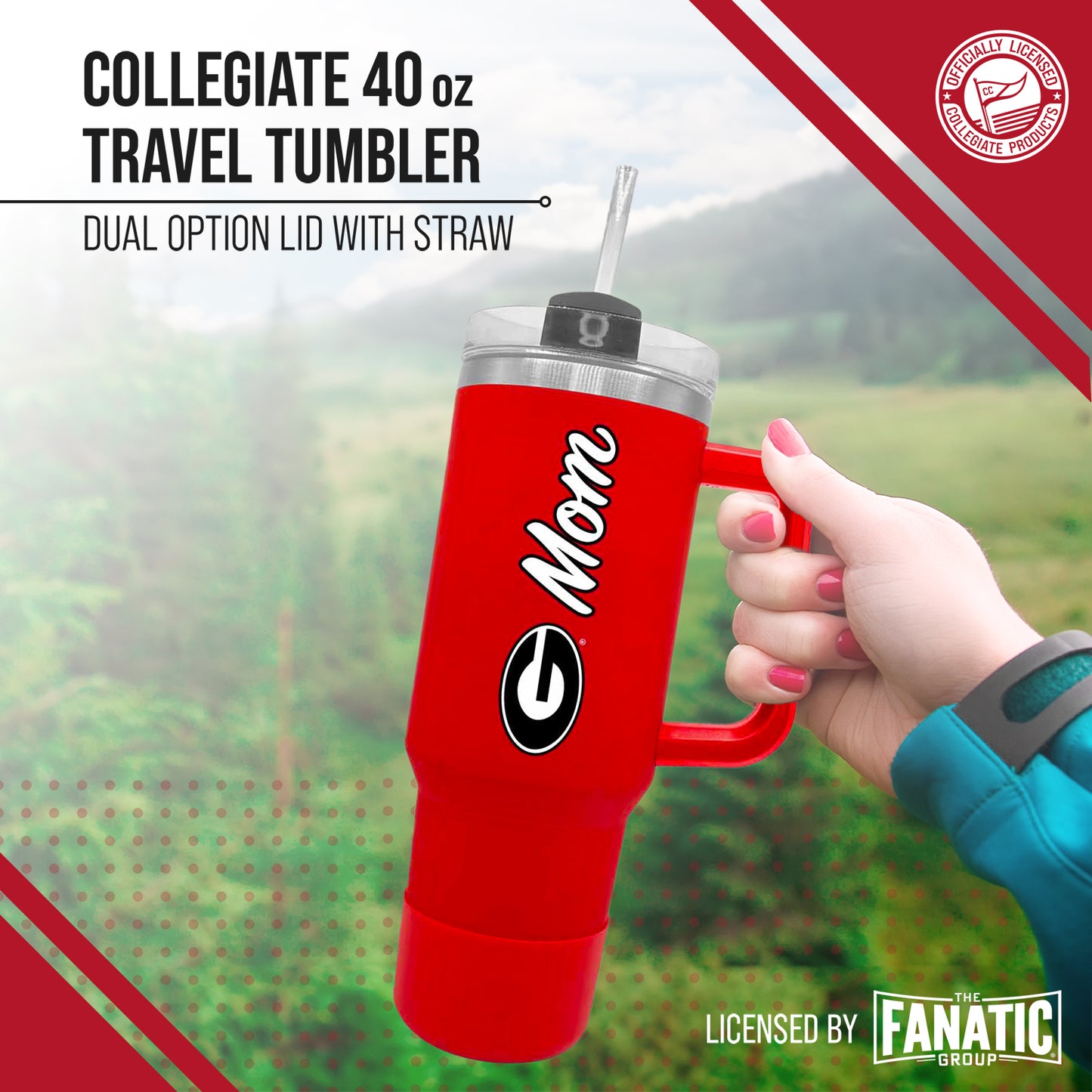 Georgia Bulldogs Collegiate 40oz Stainless Steel Travel Tumbler with Handle for Mom - Red