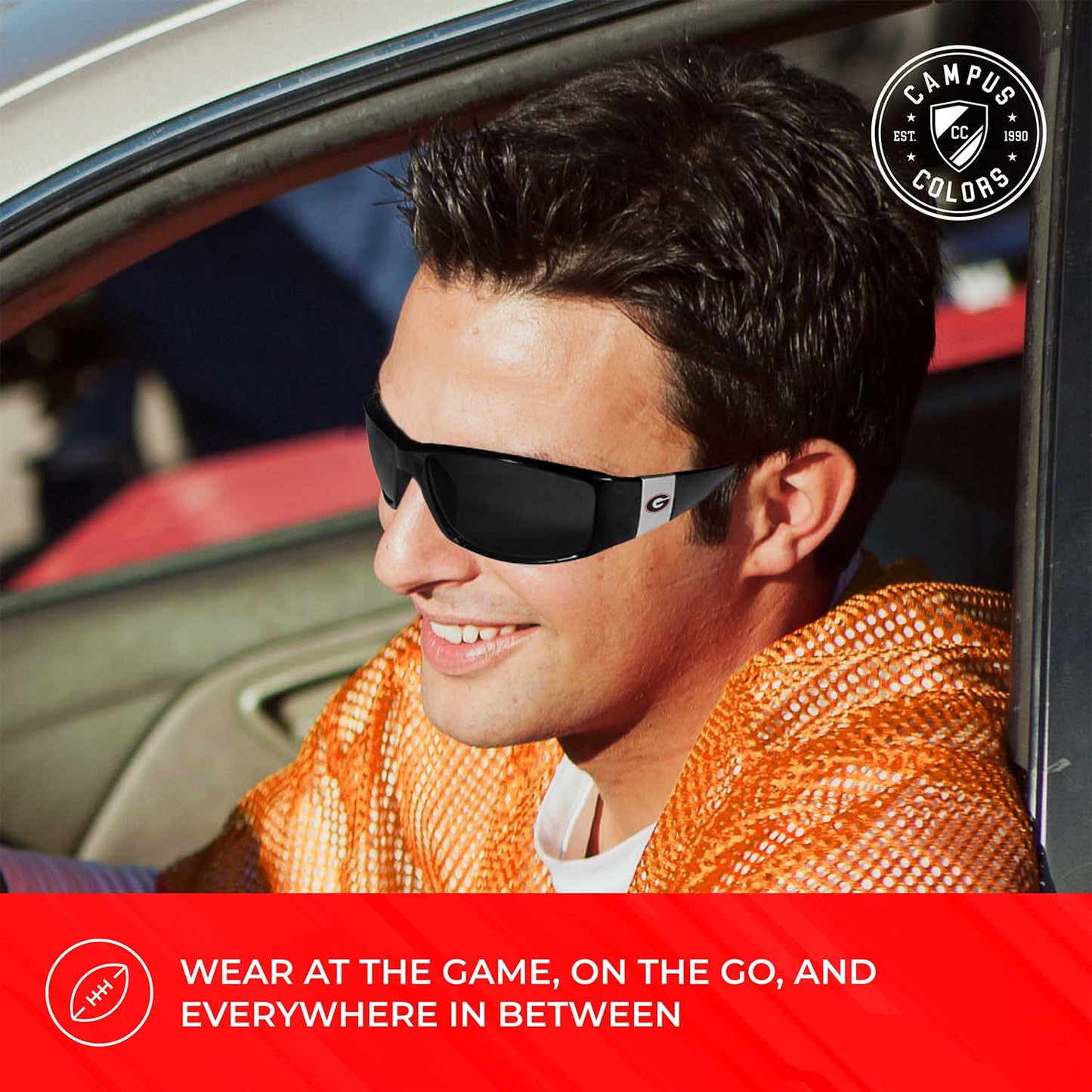 Georgia Bulldogs NCAA Black Chrome Sunglasses with Visor Clip Bundle - Black