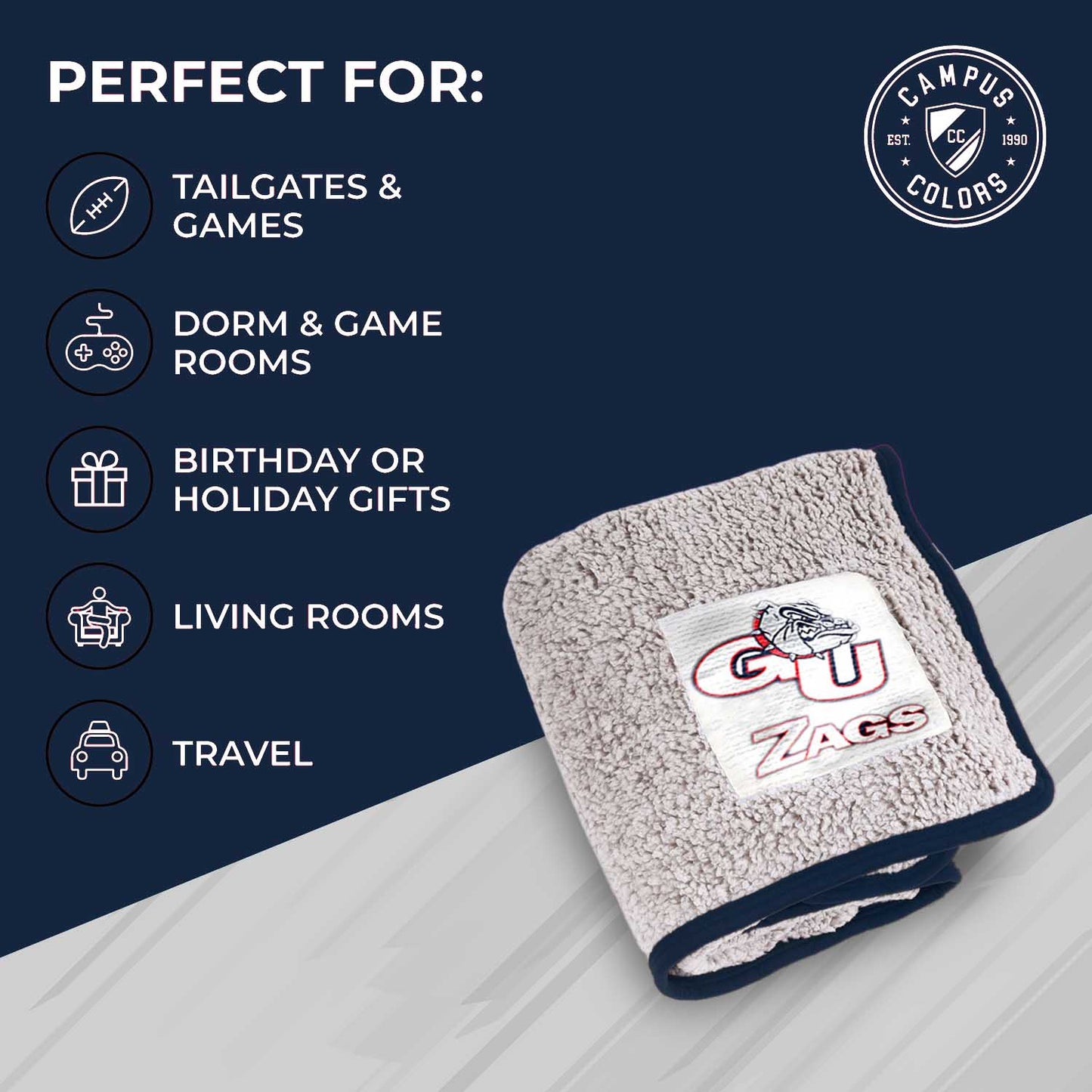 Gonzaga Bulldogs NCAA Silk Sherpa College Throw Blanket - Navy