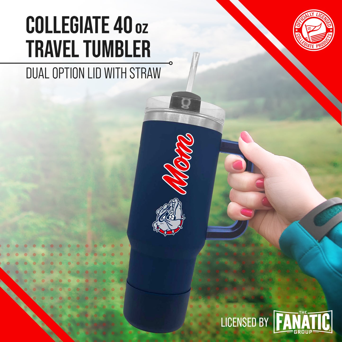 Gonzaga Bulldogs Collegiate 40oz Stainless Steel Travel Tumbler with Handle for Mom - Navy