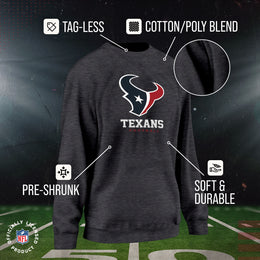 Houston Texans Women's NFL Ultimate Fan Logo Slouchy Crewneck -Tagless Fleece Lightweight Pullover - Charcoal