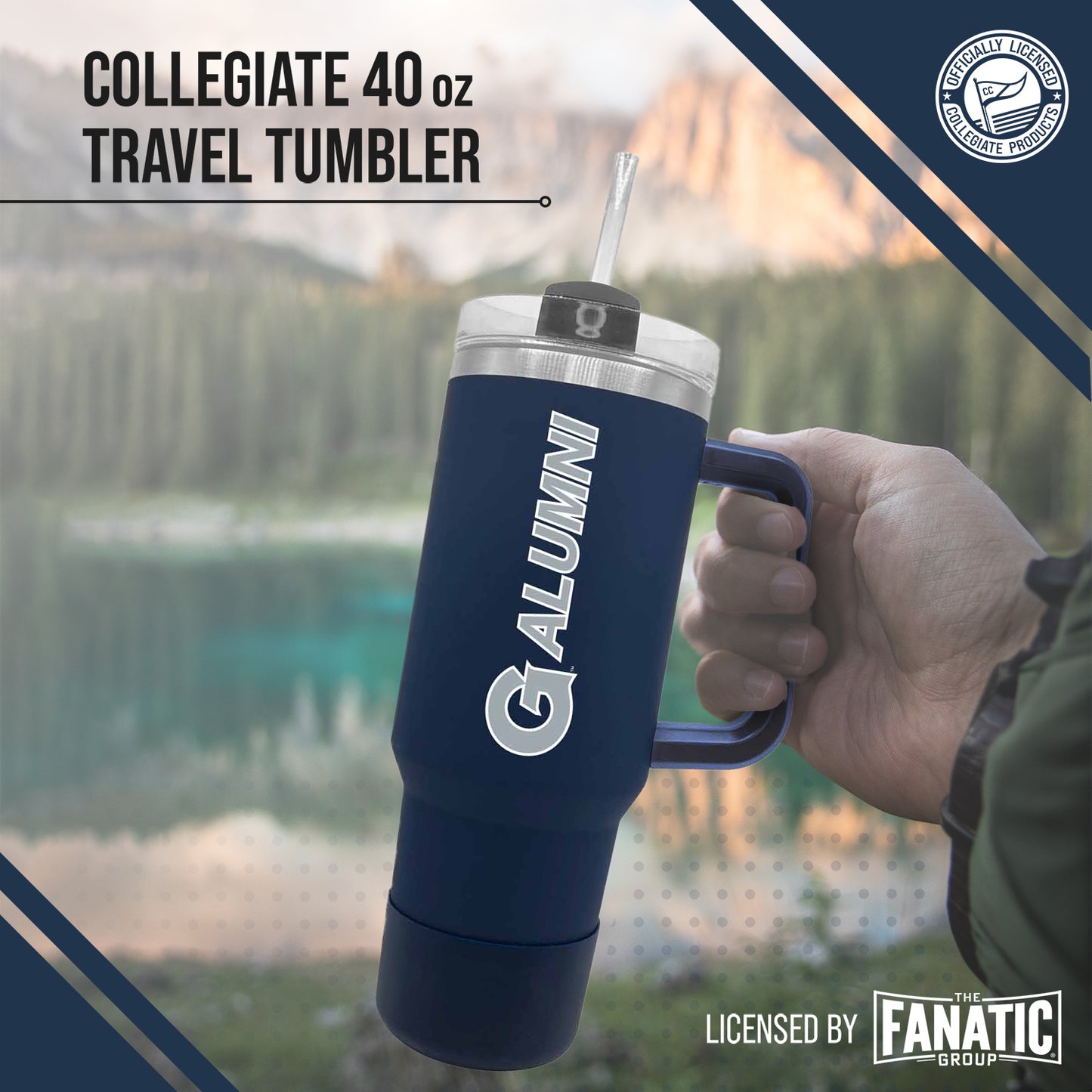 Georgetown Hoyas Collegiate 40oz Stainless Steel Travel Tumbler with Handle for Alumni - Navy