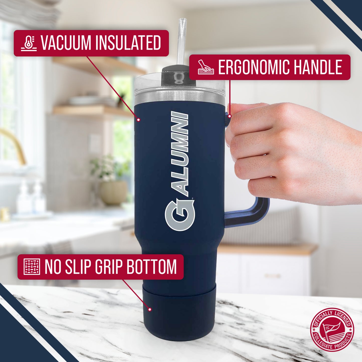 Georgetown Hoyas Collegiate 40oz Stainless Steel Travel Tumbler with Handle for Alumni - Navy