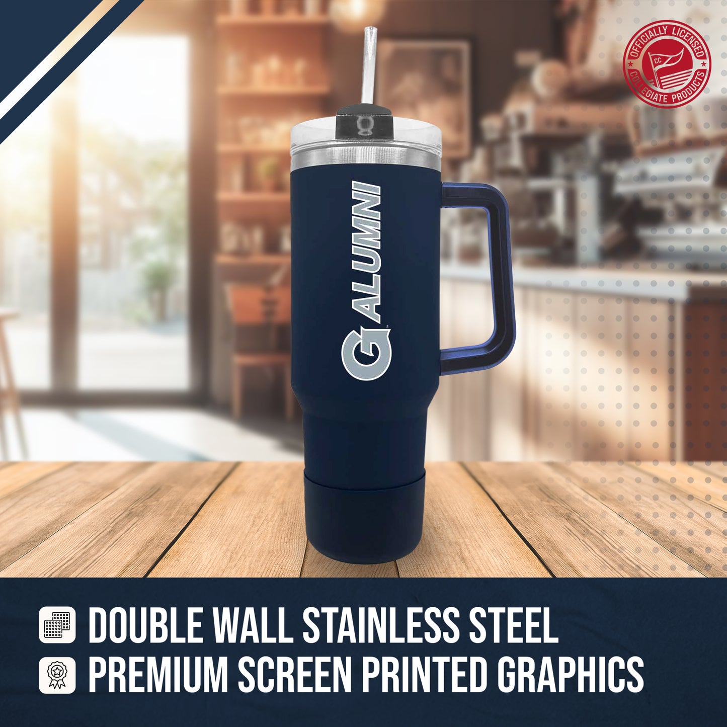Georgetown Hoyas Collegiate 40oz Stainless Steel Travel Tumbler with Handle for Alumni - Navy