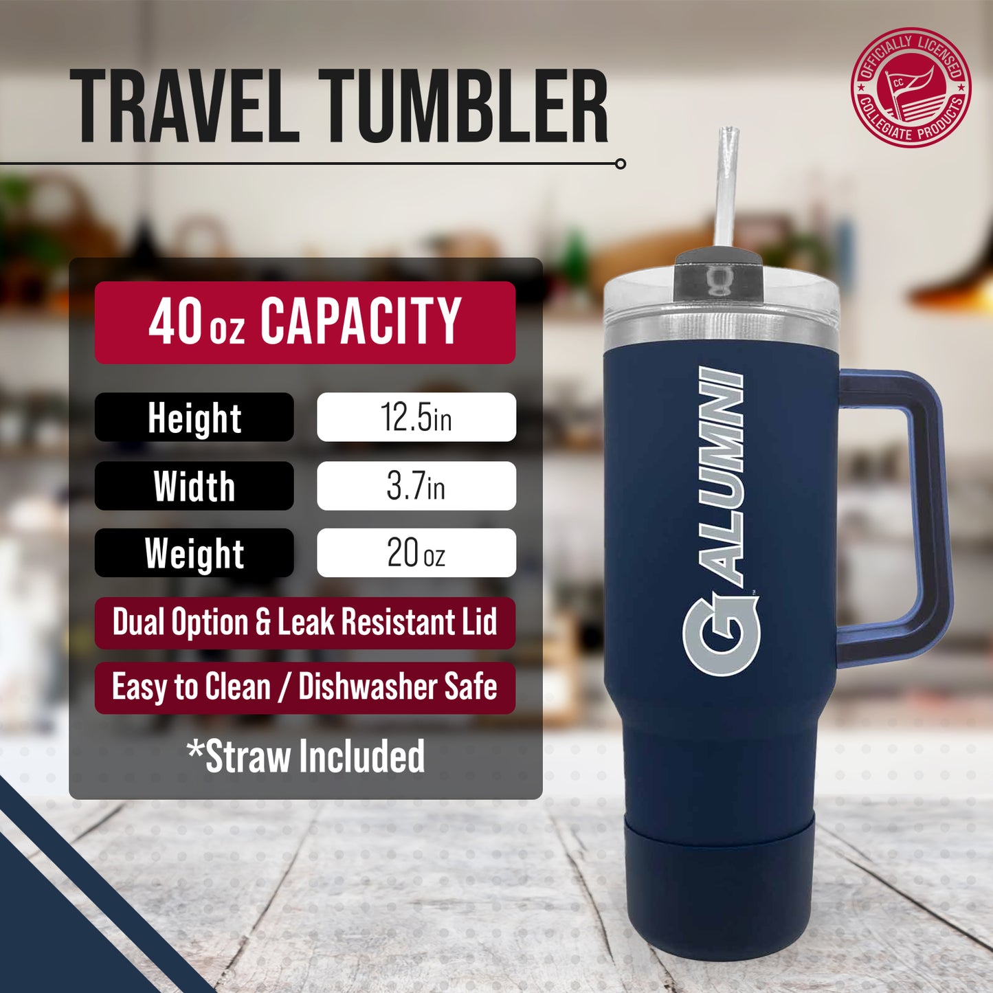 Georgetown Hoyas Collegiate 40oz Stainless Steel Travel Tumbler with Handle for Alumni - Navy