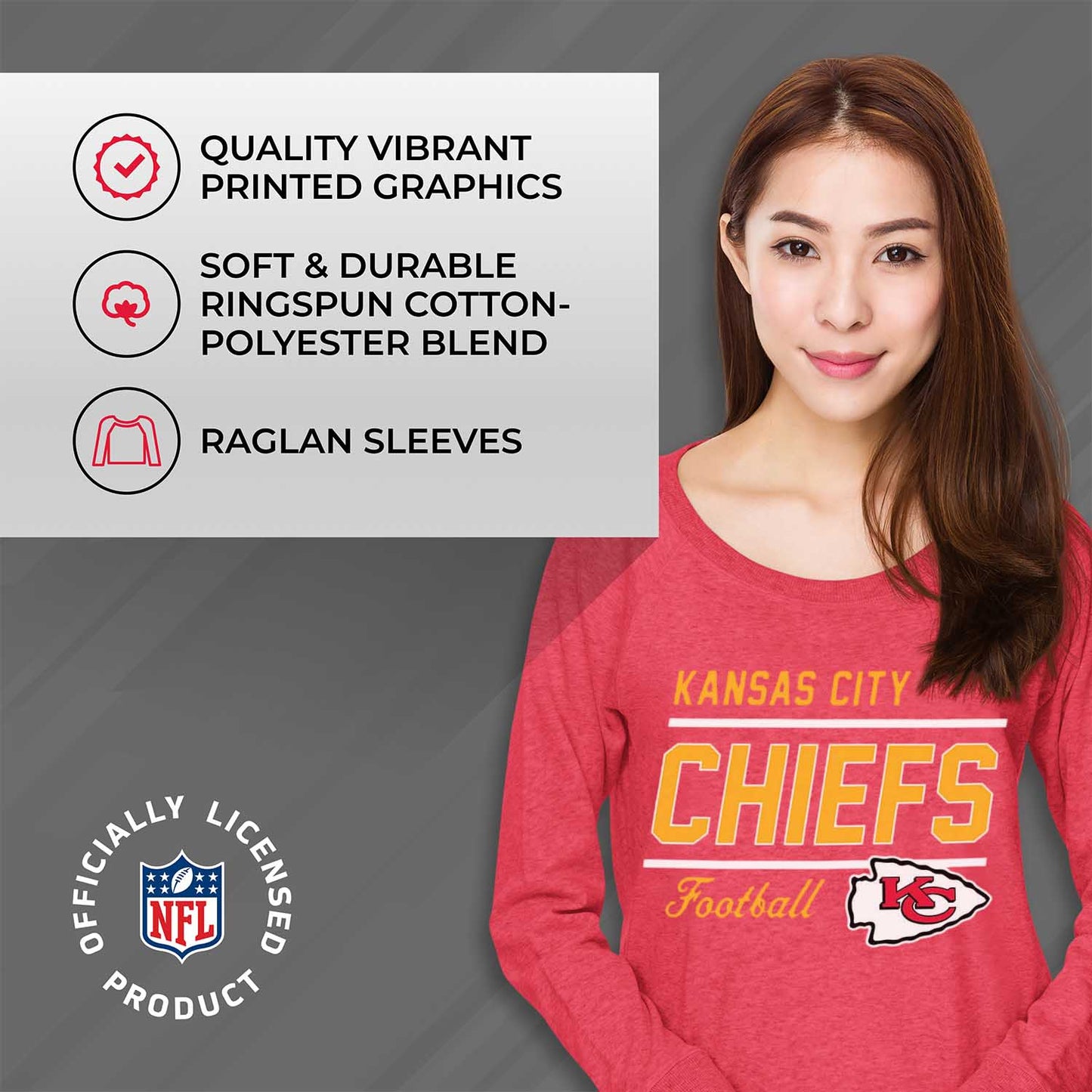 Kansas City Chiefs NFL Womens Crew Neck Light Weight - Red