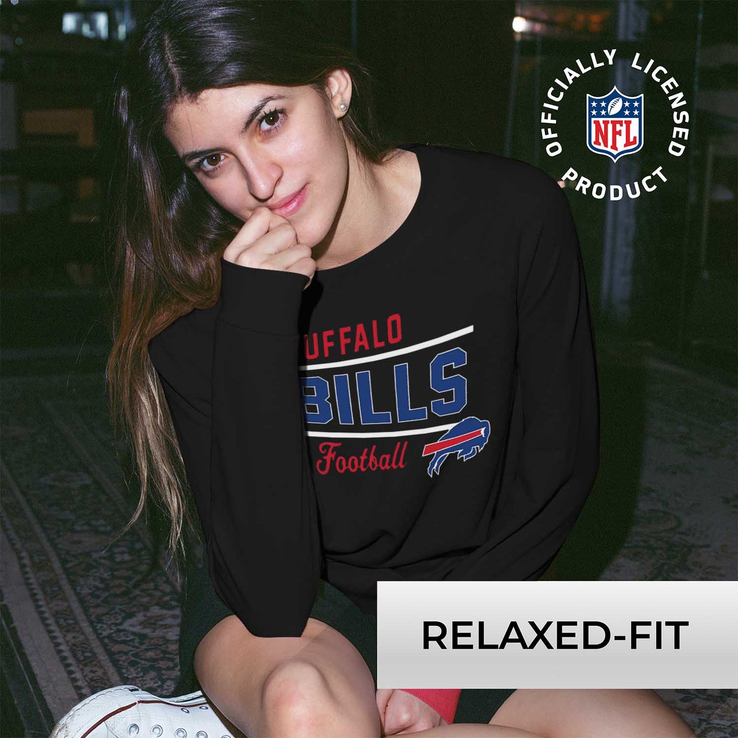 Buffalo Bills NFL Womens Crew Neck Light Weight - Black