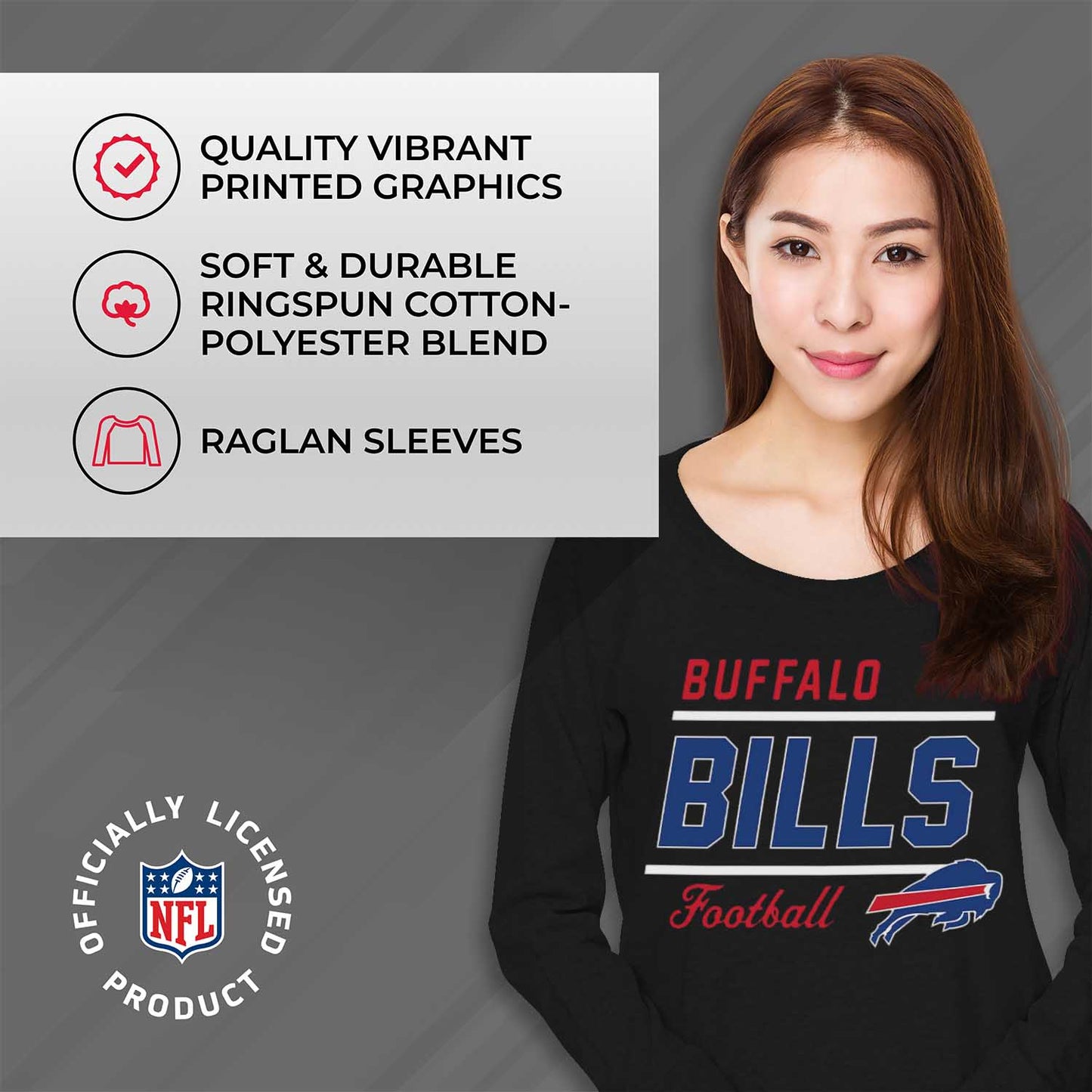 Buffalo Bills NFL Womens Crew Neck Light Weight - Black