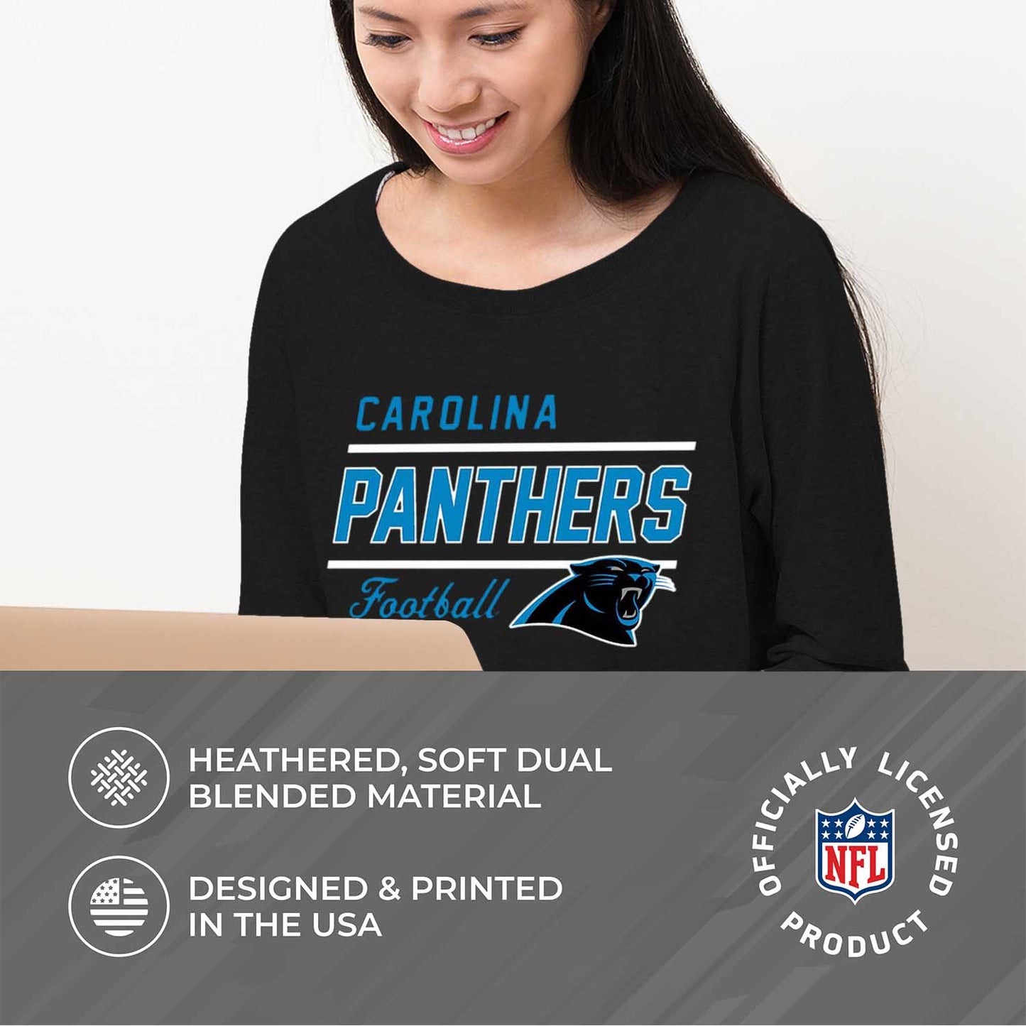 Carolina Panthers NFL Womens Crew Neck Light Weight - Black