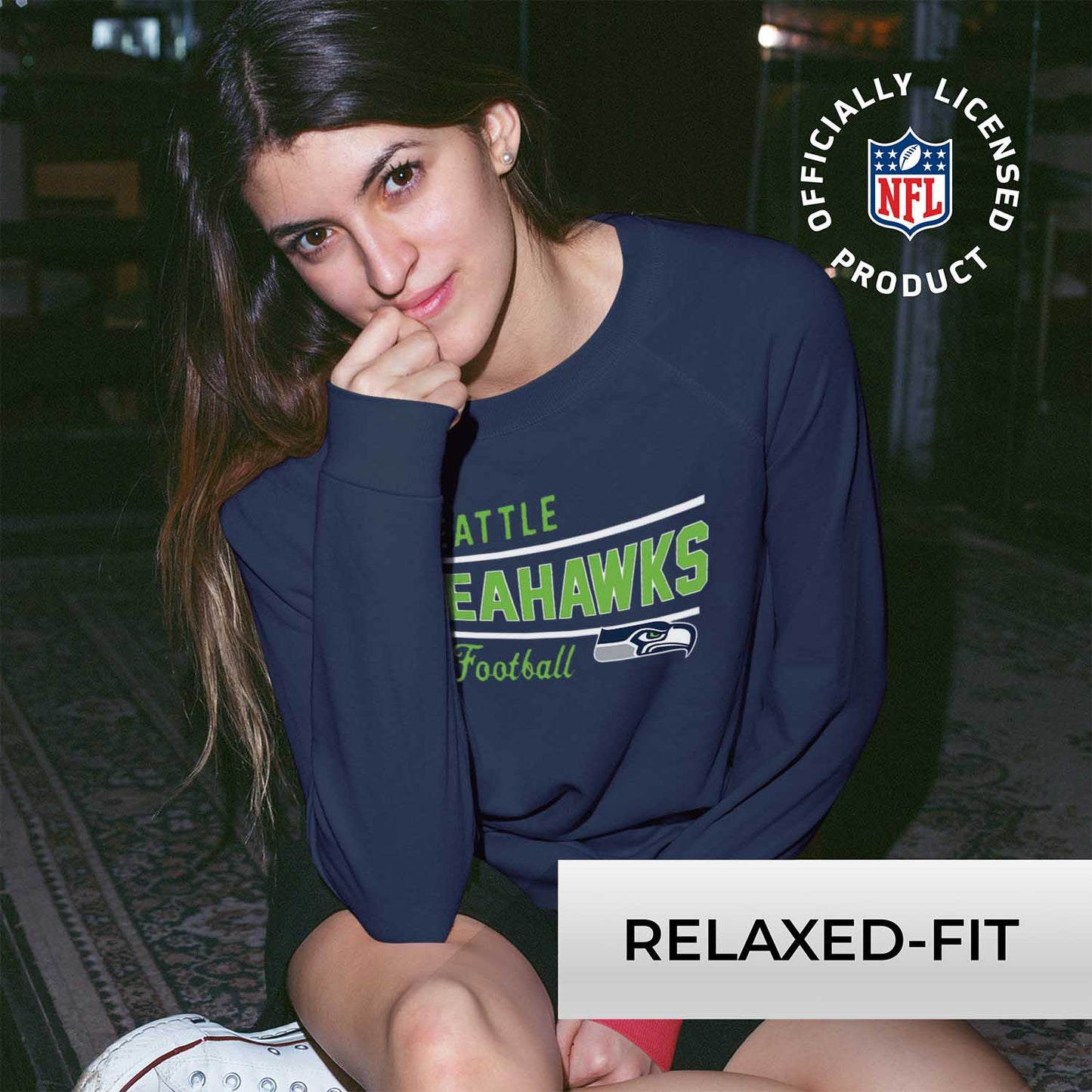 Seattle Seahawks NFL Womens Crew Neck Light Weight - Navy