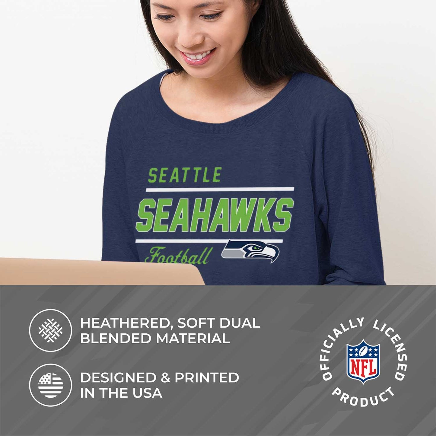 Seattle Seahawks NFL Womens Crew Neck Light Weight - Navy