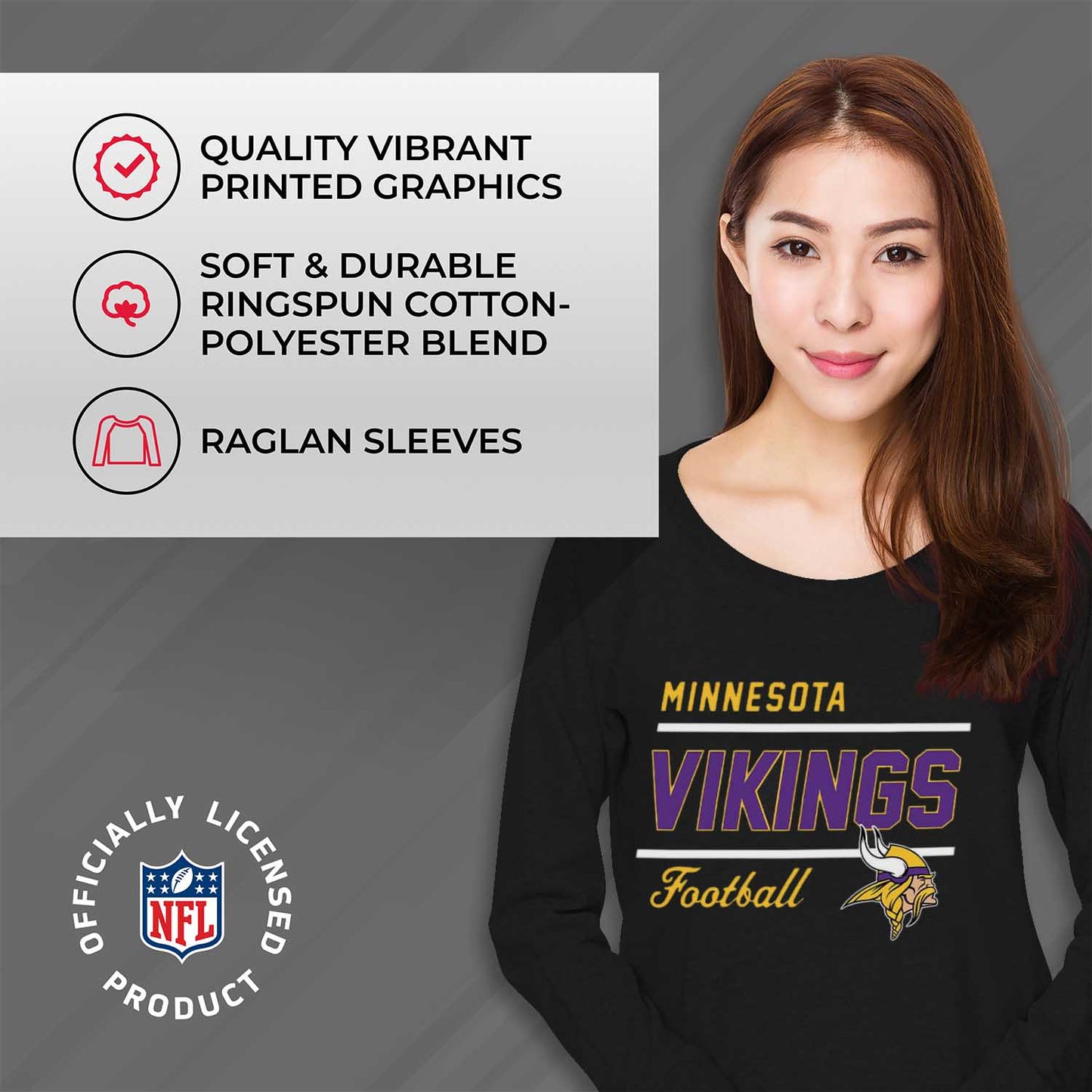 Minnesota Vikings NFL Womens Crew Neck Light Weight - Black