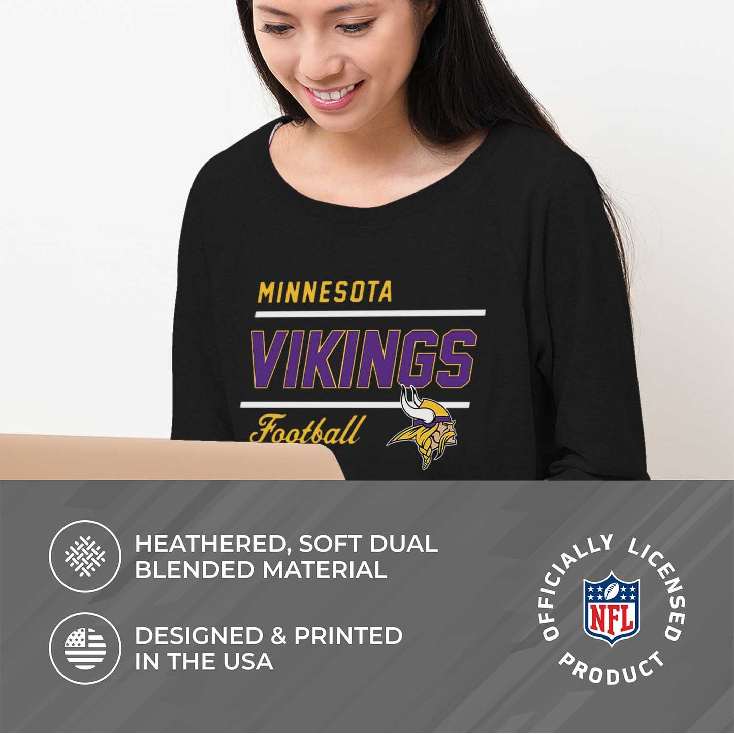 Minnesota Vikings NFL Womens Crew Neck Light Weight - Black