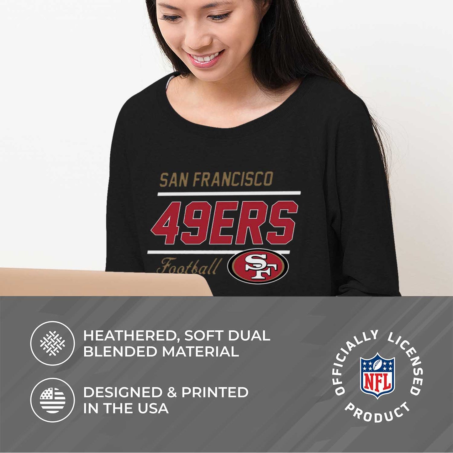 San Francisco 49ers NFL Womens Crew Neck Light Weight - Black
