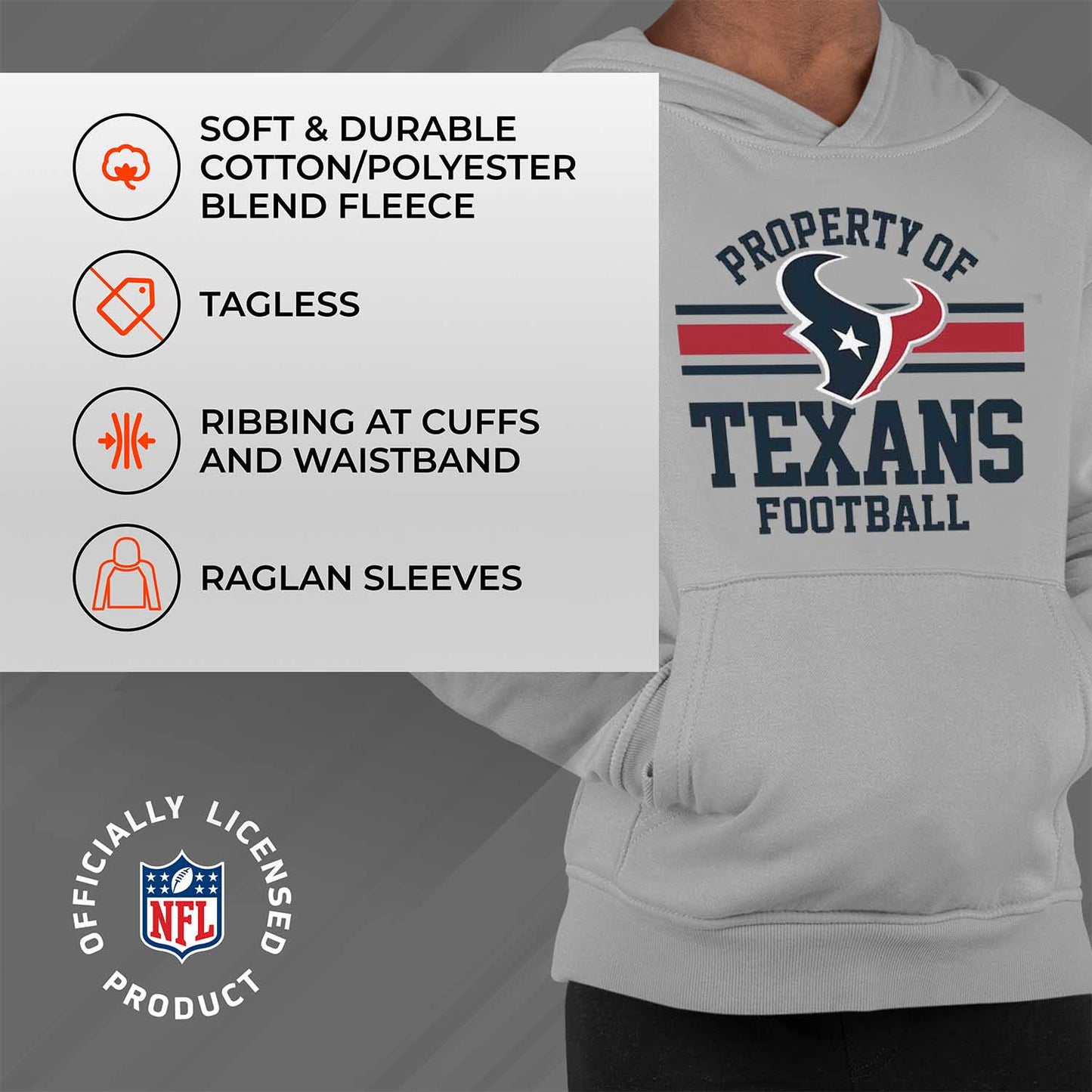 Houston Texans NFL Youth Property Of Hooded Sweatshirt - Sport Gray