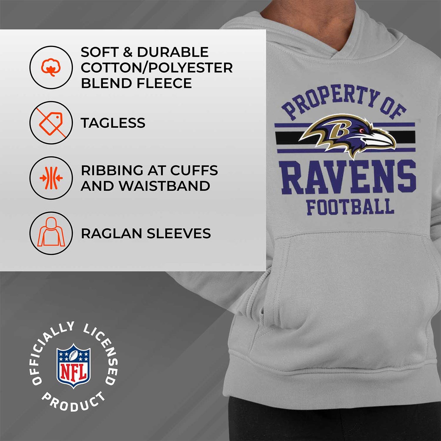 Baltimore Ravens NFL Youth Property Of Hooded Sweatshirt - Sport Gray