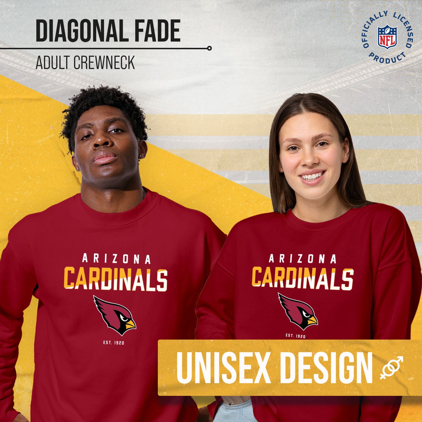 Arizona Cardinals Adult NFL Diagonal Fade Color Block Crewneck Sweatshirt - Cardinal