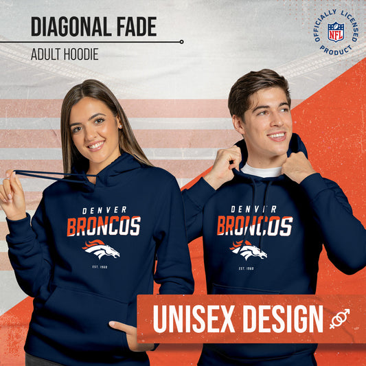 Denver Broncos Adult NFL Diagonal Fade Fleece Hooded Sweatshirt - Navy