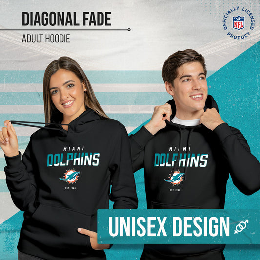 Miami Dolphins Adult NFL Diagonal Fade Fleece Hooded Sweatshirt - Black
